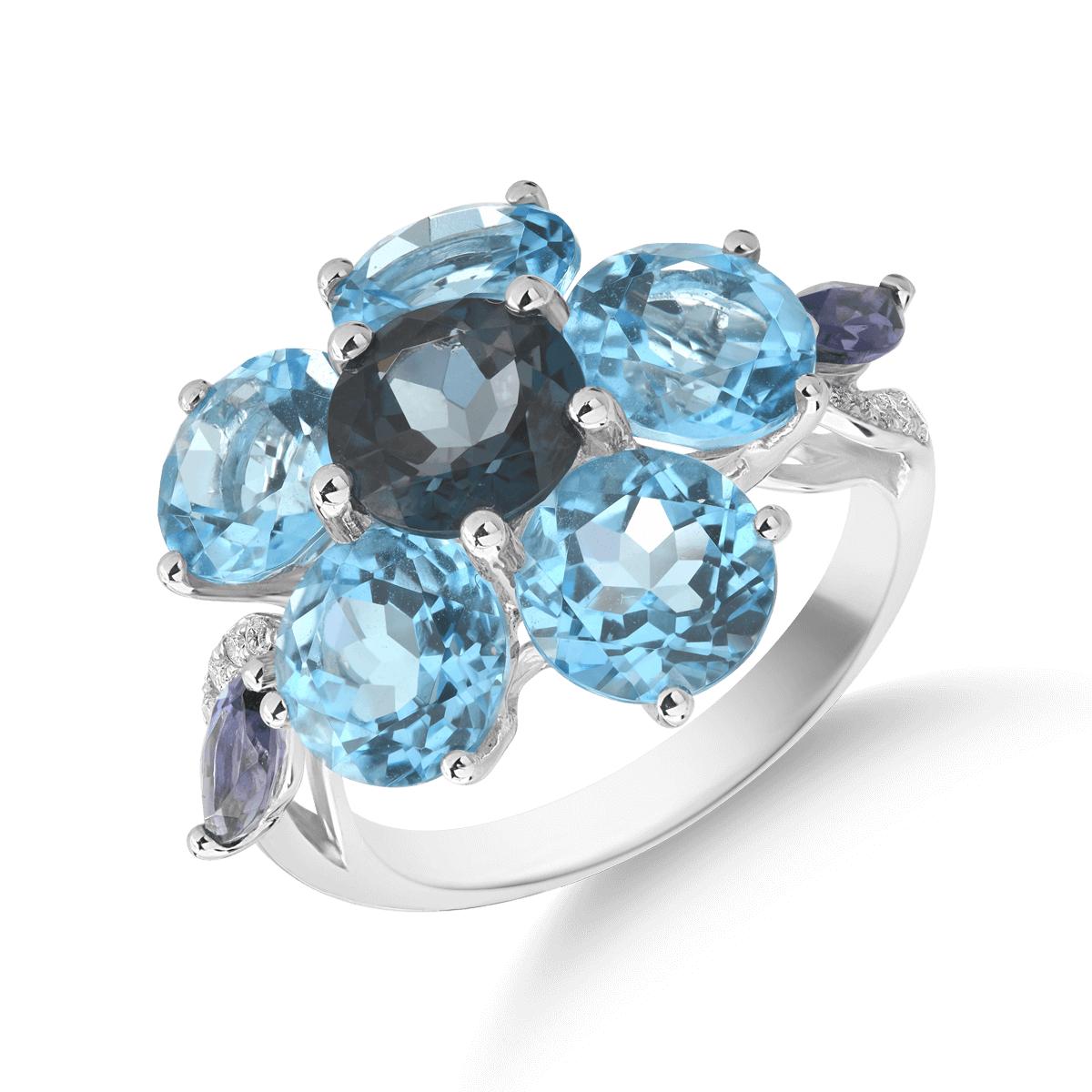 18K white gold flower ring with 9.92ct precious and semiprecious stones